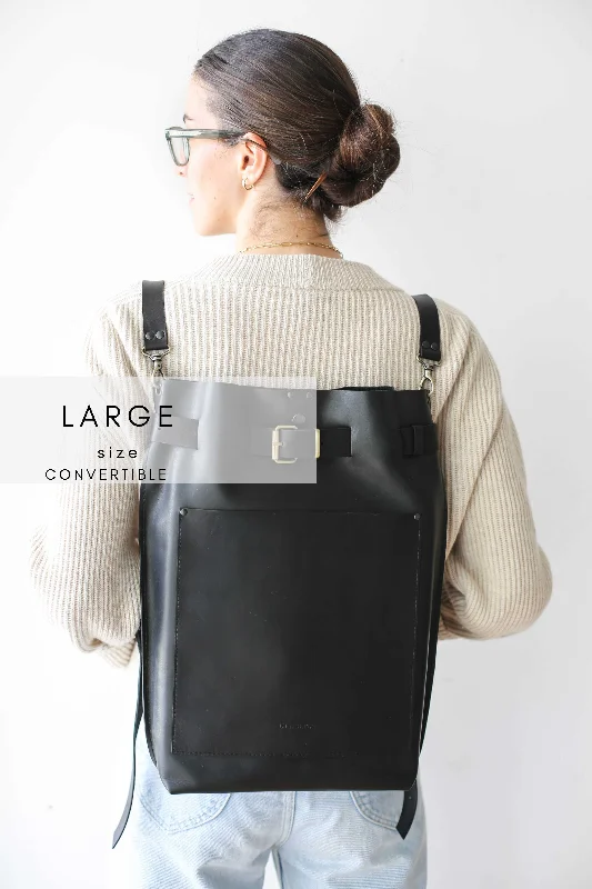 Black Chunky Leather Bag w/Front Pocket