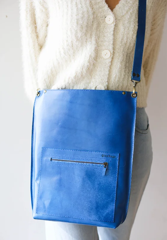 Blue Leather Zipper Backpack