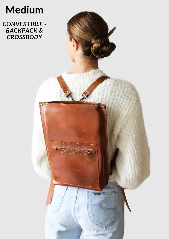 Brown Leather Zipper Backpack