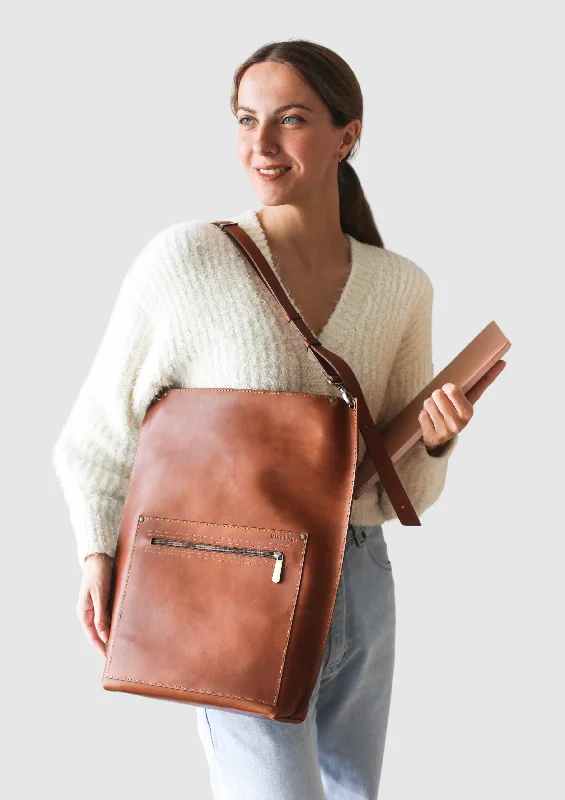 Brown Leather Zipper Backpack