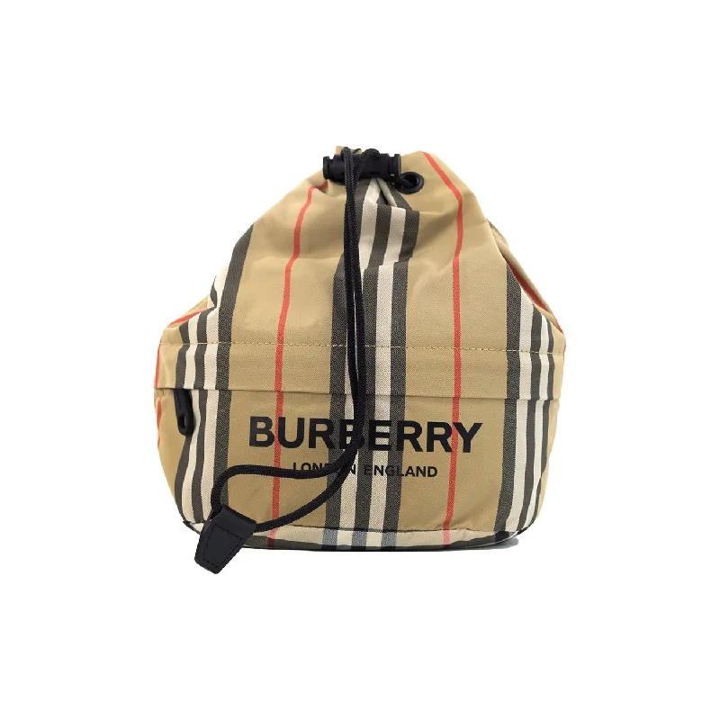 Burberry Phoebe Heritage Stripe Beige Eco Nylon Drawstring Bucket Bag