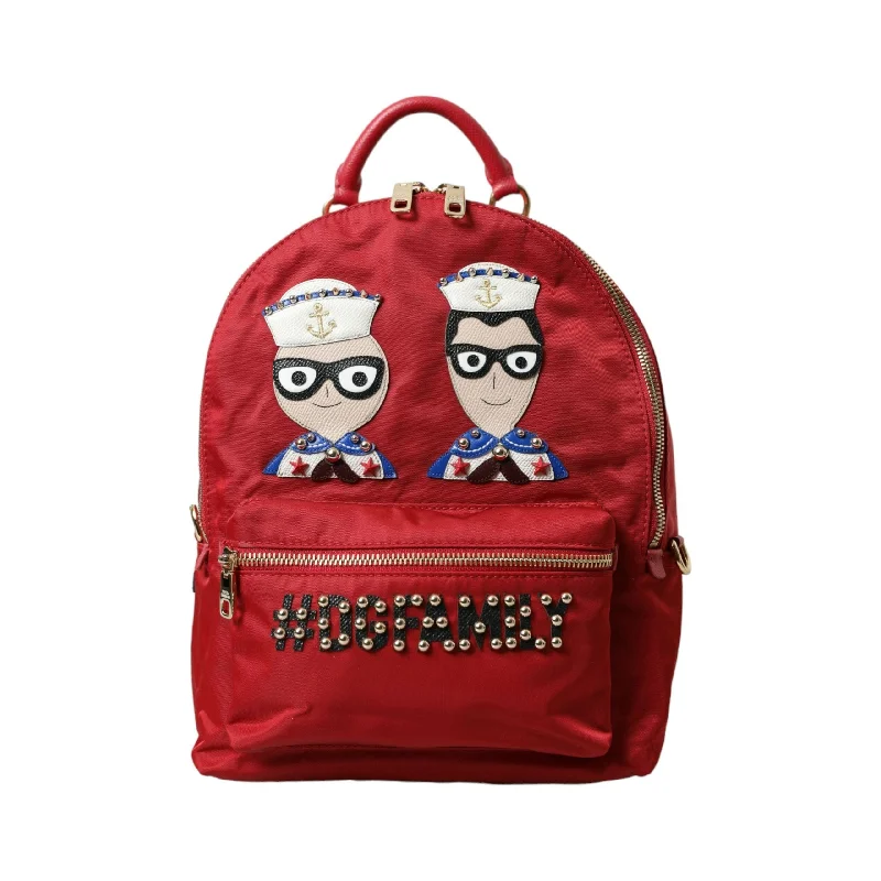 Dolce & Gabbana Embellished Red Backpack with Gold Detailing