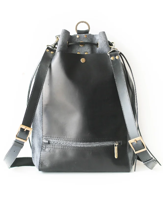 Gray Suede Leather Backpack Purse