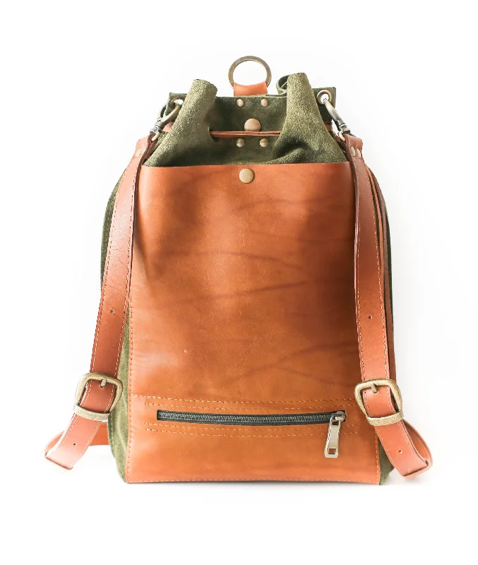 Green Suede Leather Backpack Purse