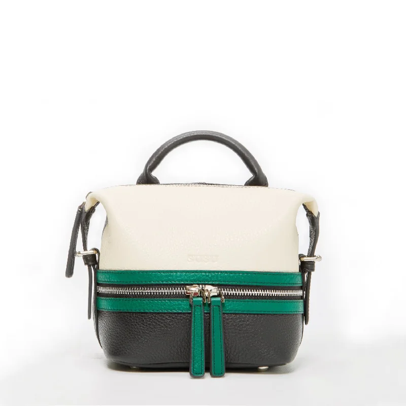 SUSU Ashley Small Leather Backpack Purse White Black Green