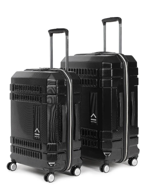 uppercase Bullet Check in TSA Lock Hard Printed Trolley Bag Set of 2 M+L Black