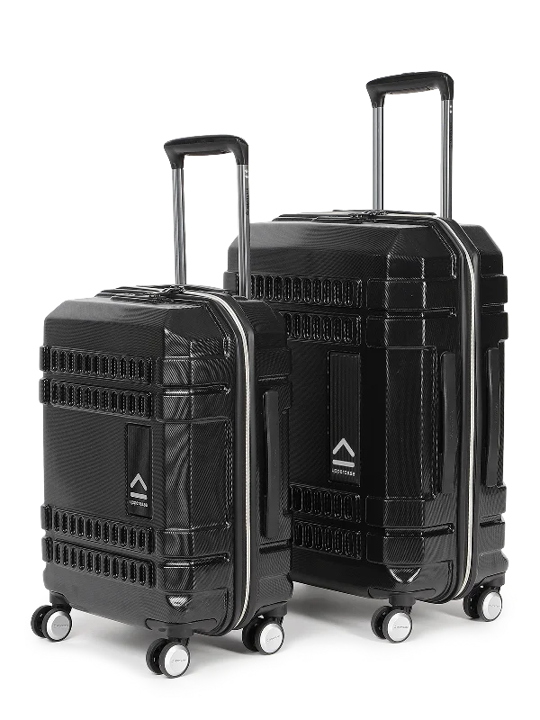 uppercase Bullet Cabin n Check in TSA Lock Hard Trolley Bag Set of 2 S+M Black