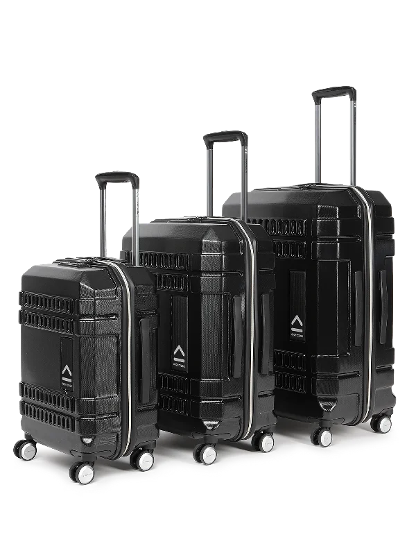 uppercase Bullet Cabin n Check in TSA Lock Hard Printed Trolley Set of 3 Black