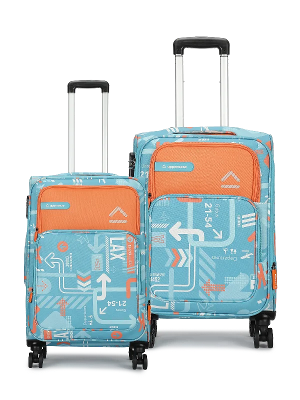 uppercase JFK Cabin n Check in Combination Lock Soft Trolley Bag Set of 2 S+M Teal Blue