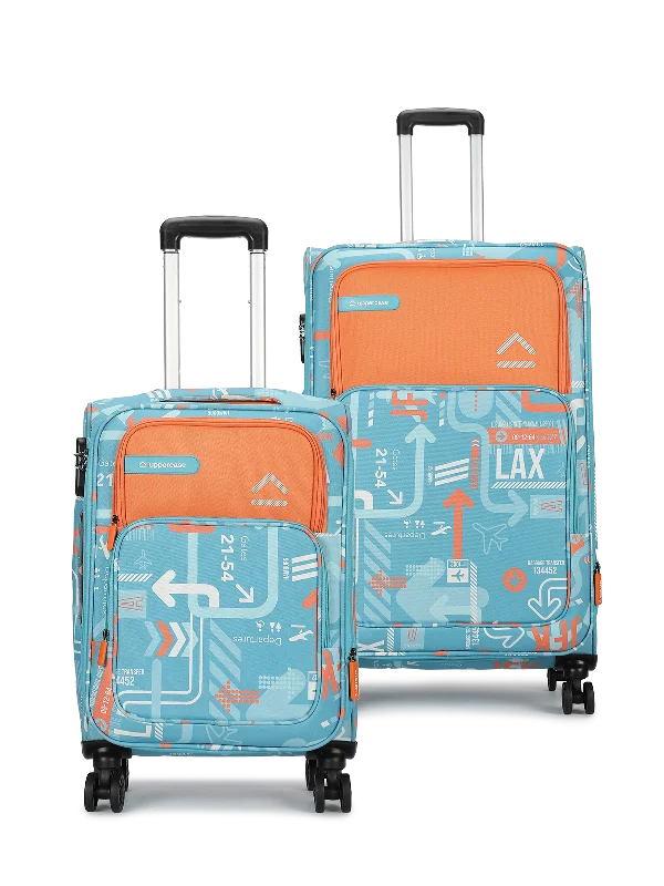 uppercase JFK Check in Combination Lock Soft Trolley Bag Set of 2 M+L Teal Blue