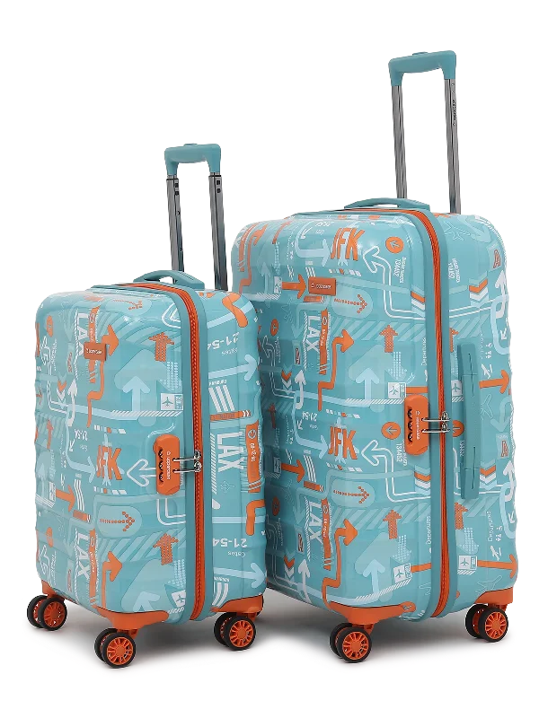 uppercase JFK Check-in Combination Lock Hard Trolley Set of 2 M+L Teal Blue