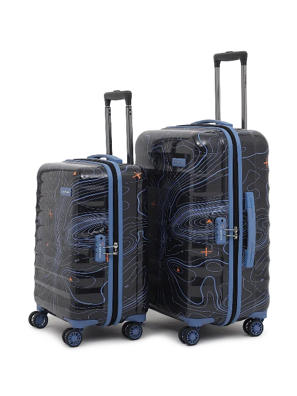 uppercase Topo Cabin and Check in TSA Lock Hard Trolley Bags Set of 2 M+L Black