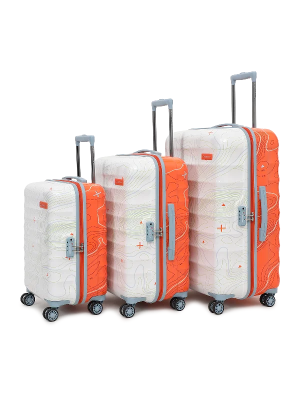 uppercase Topo Cabin and Check-in TSA Lock Hard Trolley Bag Set of 3 Orange White