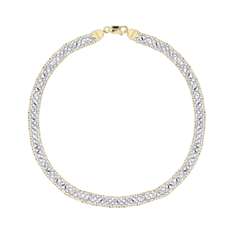 10KT White and Yellow Gold 7.25-inch Diamond-cut Bracelet