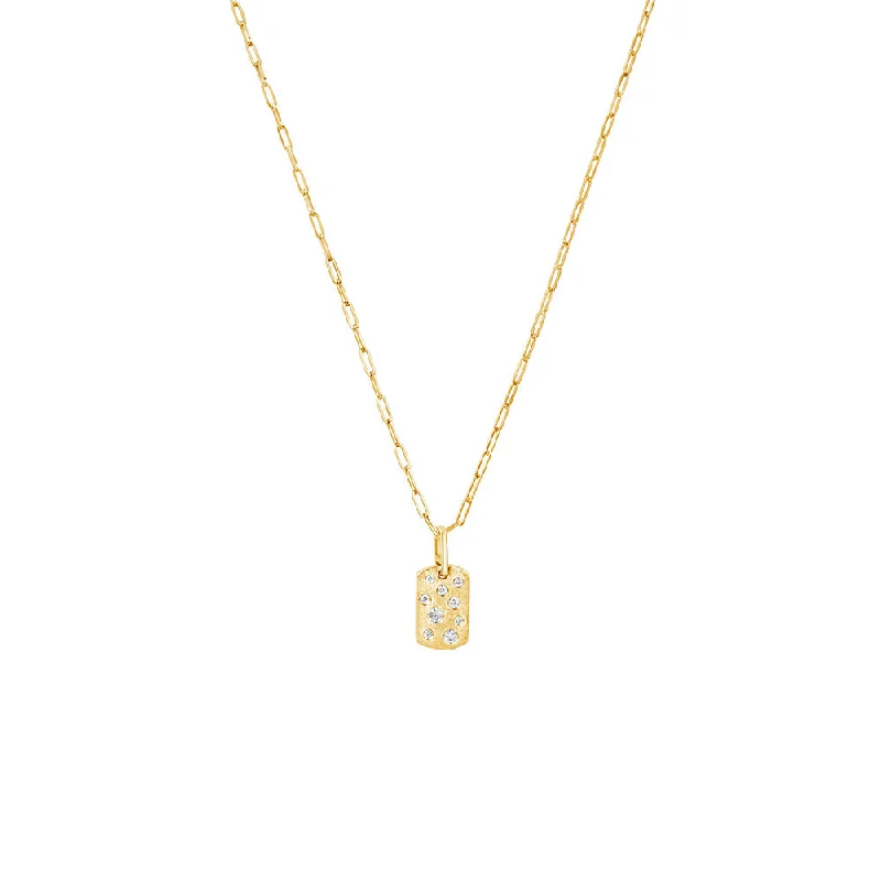 14 Karat Yellow Gold Small Diamond Dog Tag Necklace