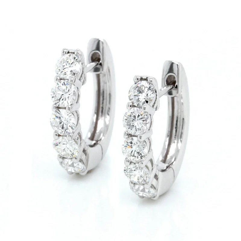 14K White Gold Five-Stone Diamond Huggie Hoops