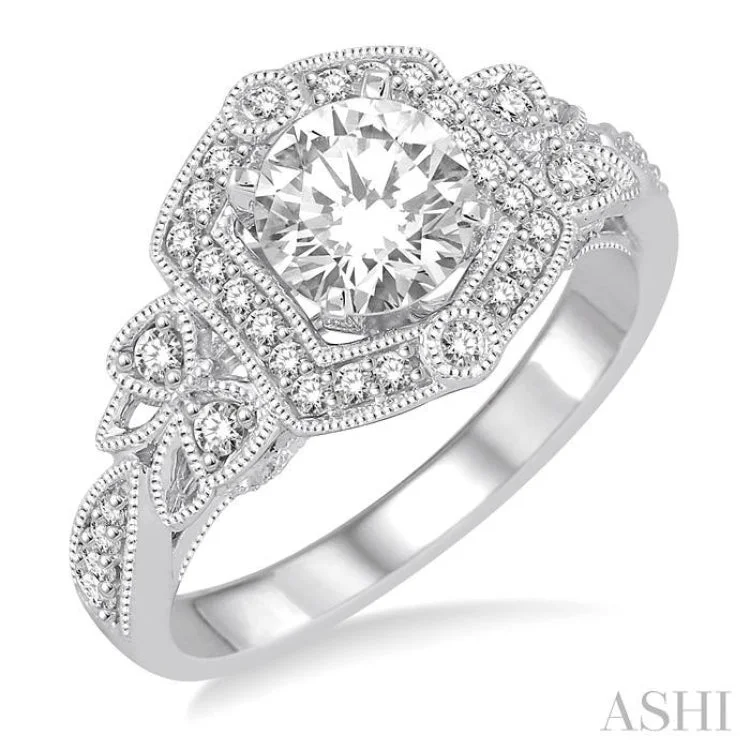 1 Ctw Diamond Engagement Ring with 3/4 Ct Round Cut Center Stone in 14K White Gold