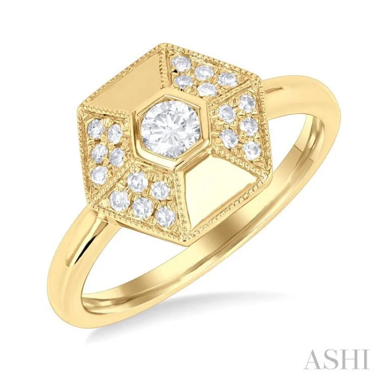 1/4 ctw Hexagon Shape Single Cut Diamond Fashion Ring in 14K Yellow Gold