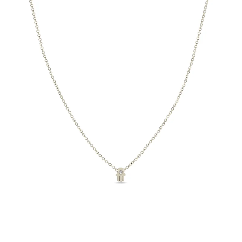 Itty Bitty Hamsa Necklace with Single Diamond