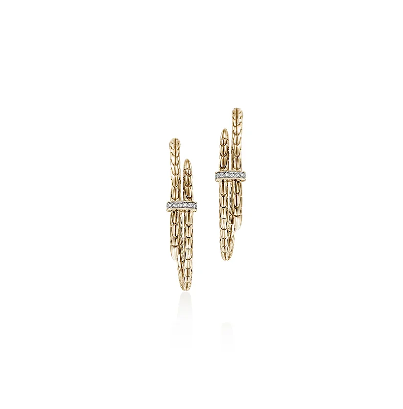 John Hardy Spear Yellow Gold Pave Diamond Hoop Earrings