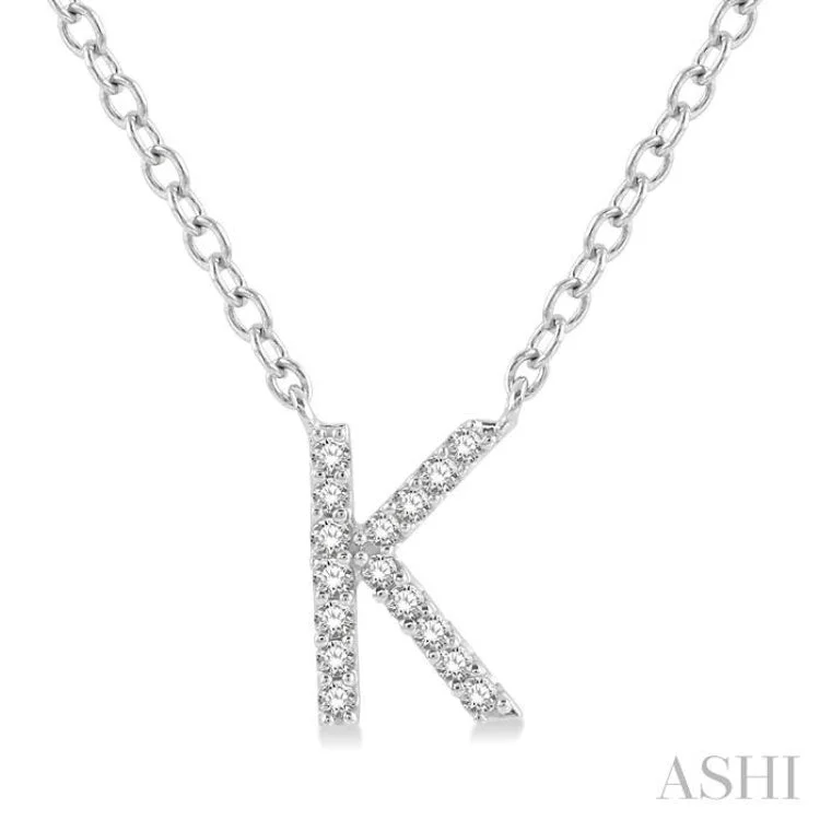 1/20 Ctw Initial 'K' Round Cut Diamond Pendant With Chain in 10K White Gold