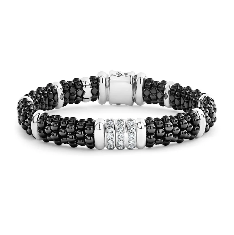 LAGOS Black Caviar Three Station Ceramic Diamond Bracelet, 9mm