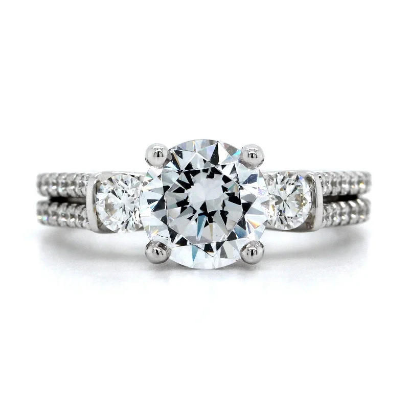 18K White Gold 3 Stone Diamond Engagement Ring Setting