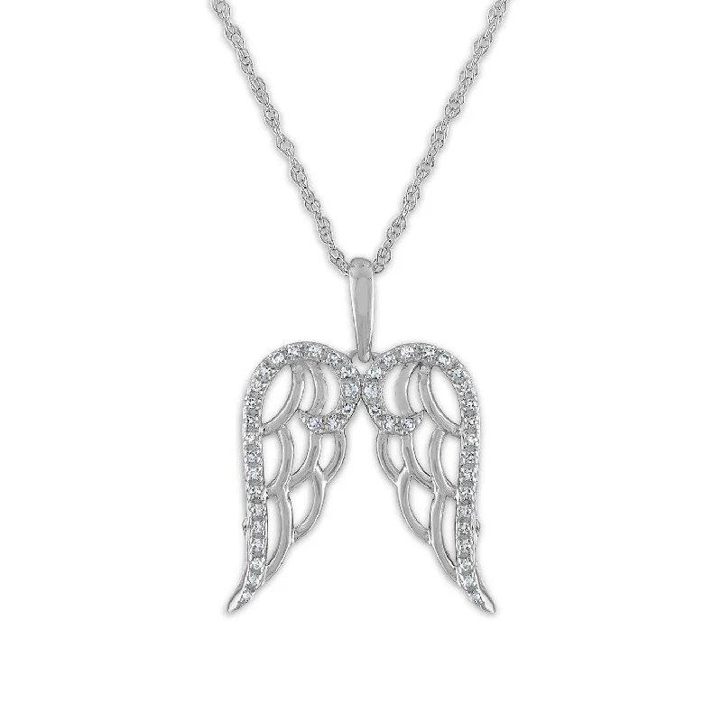 LoveSong 1/12 CTW Diamond Angel Wings 18-inch Pendant in Sterling Silver