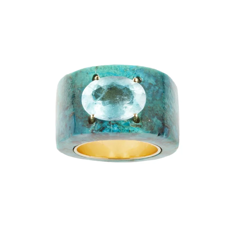 Oval Aquamarine and Chrysocolla Ring