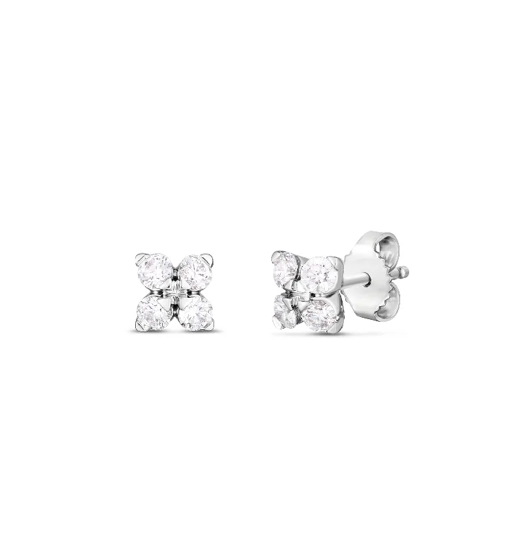 Roberto Coin Love in Verona White Gold Small Flower Diamond Stud Earrings