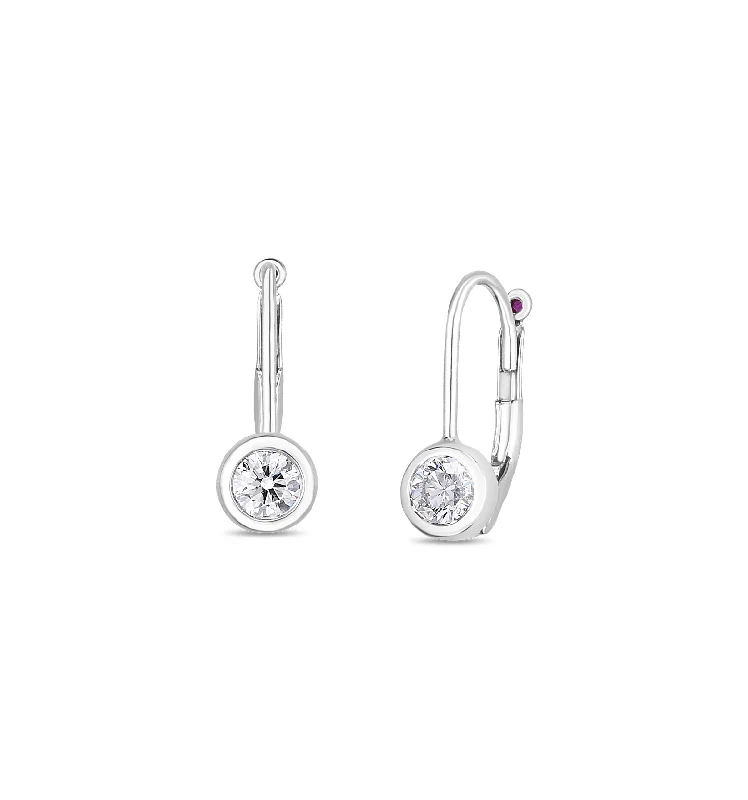 Roberto Coin Tiny Treasures White Gold Diamond Bezel Euro Earrings