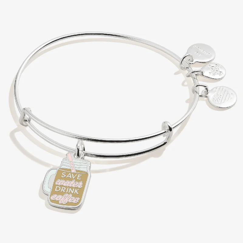 'Save Water, Drink Coffee' Charm Bangle Bracelet