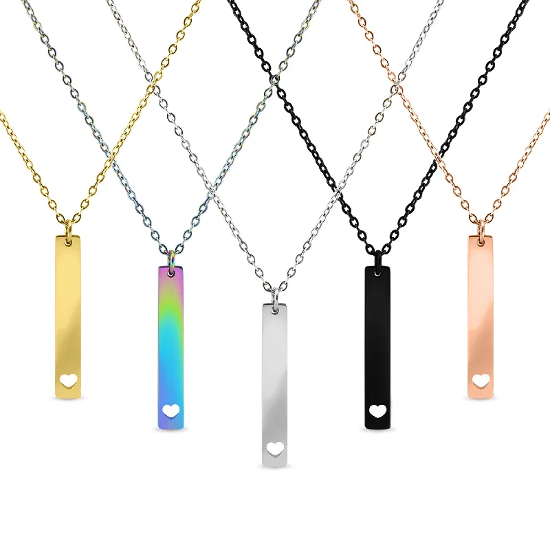 Heart Cutout Vertical Stainless Steel Bar Necklace / SBB0160