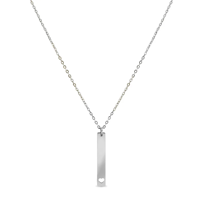 Heart Cutout Vertical Stainless Steel Bar Necklace / SBB0160