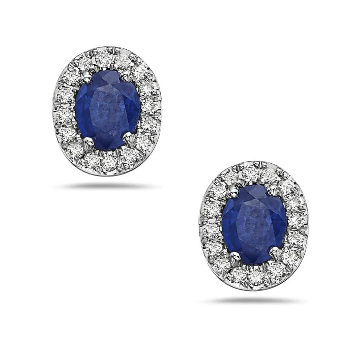 14K White Gold Sapphire and Diamond Halo Stud Earrings