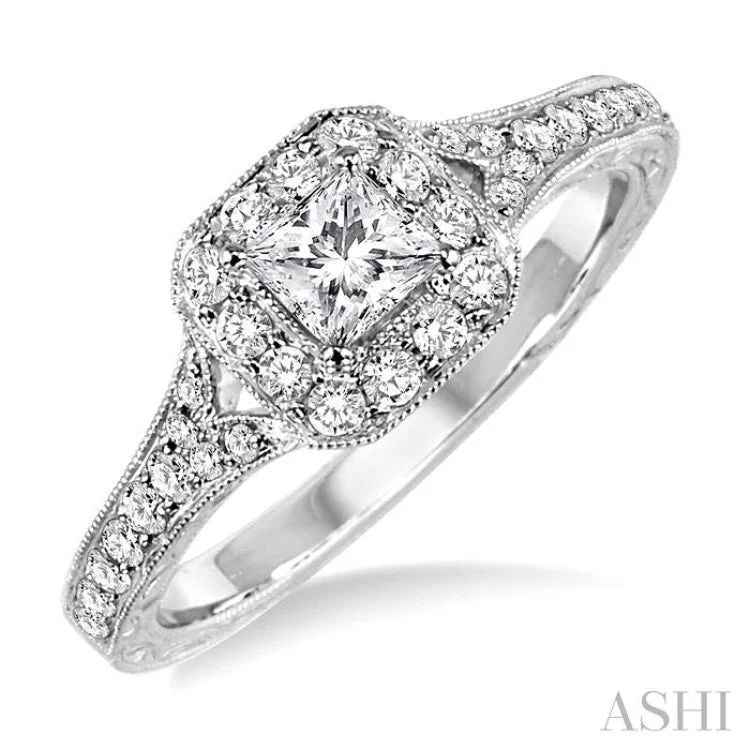 1/3 Ctw Round Cut Diamond Semi-Mount Engagement Ring in 14K White Gold