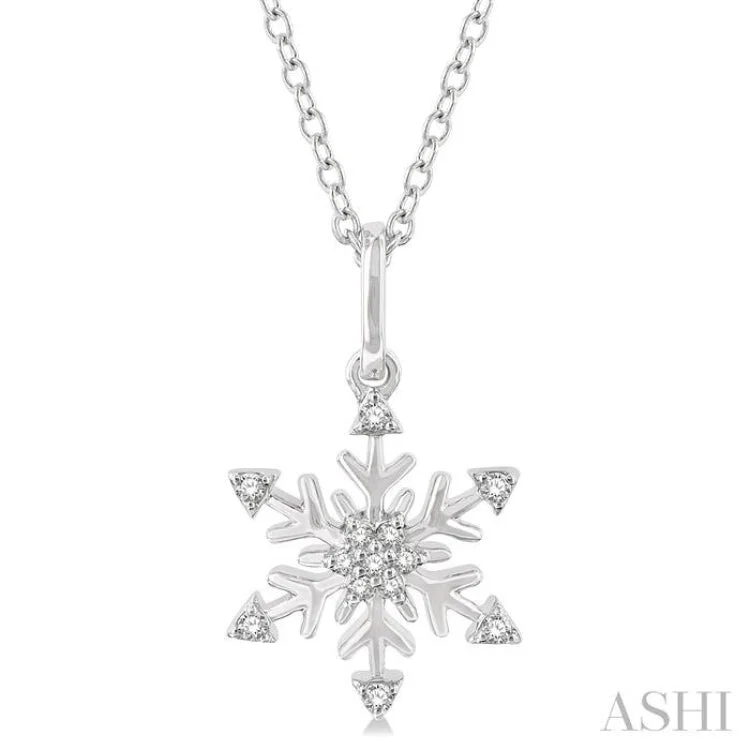 1/10 ctw Petite Snowflake Round Cut Diamond Fashion Pendant With Chain in 10K White Gold