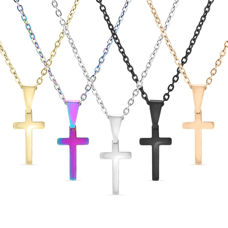 18K PVD Coated Stainless Steel Engravable Cross Pendant Necklace / SBB0286