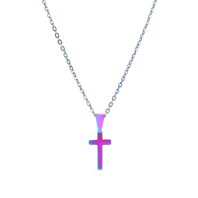 18K PVD Coated Stainless Steel Engravable Cross Pendant Necklace / SBB0286