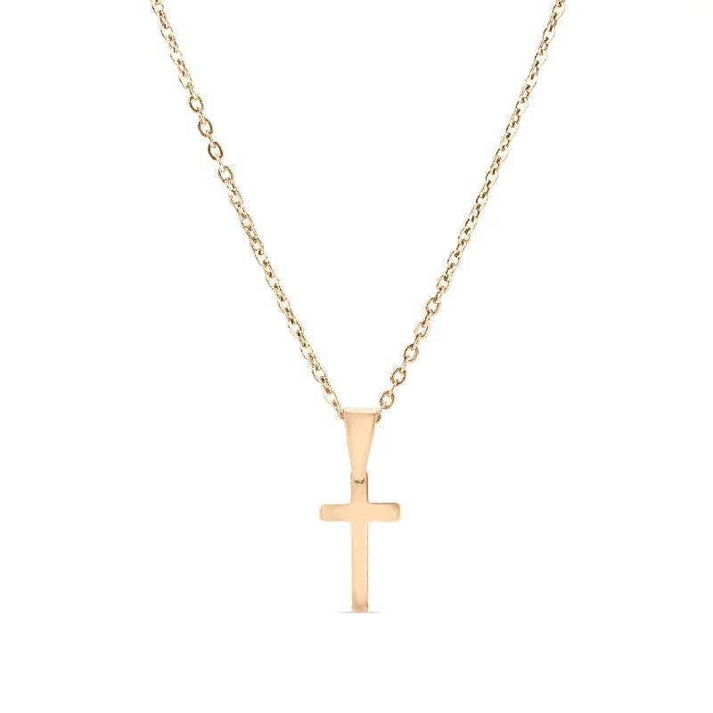 18K PVD Coated Stainless Steel Engravable Cross Pendant Necklace / SBB0286