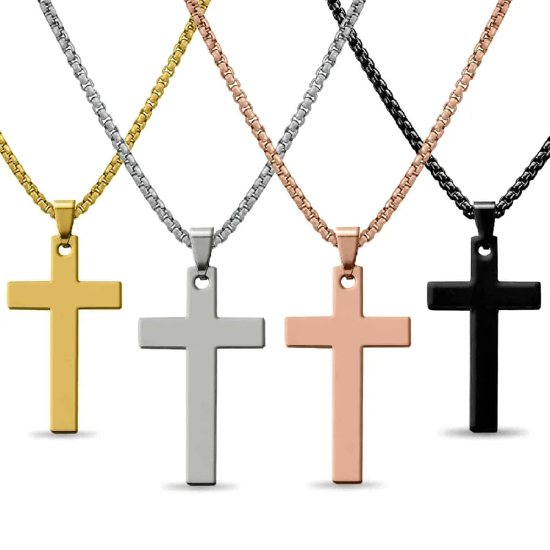 18K PVD Coated Stainless Steel Cross Pendant With Rounded Box Chain / SBB0291