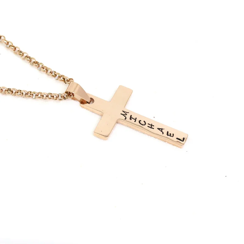 18K PVD Coated Stainless Steel Cross Pendant With Rounded Box Chain / SBB0291