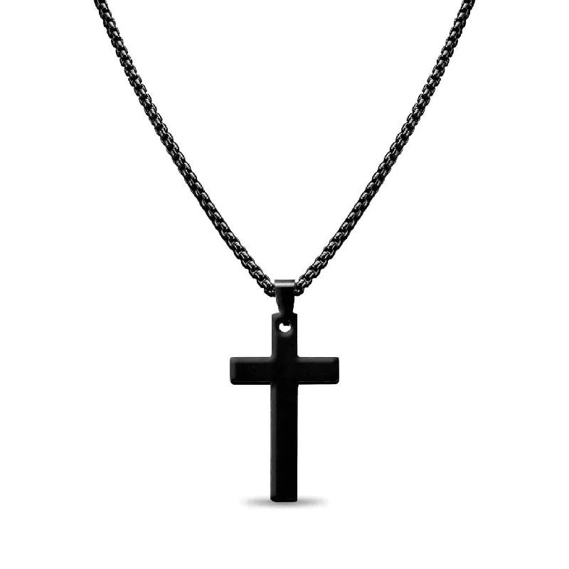 18K PVD Coated Stainless Steel Cross Pendant With Rounded Box Chain / SBB0291