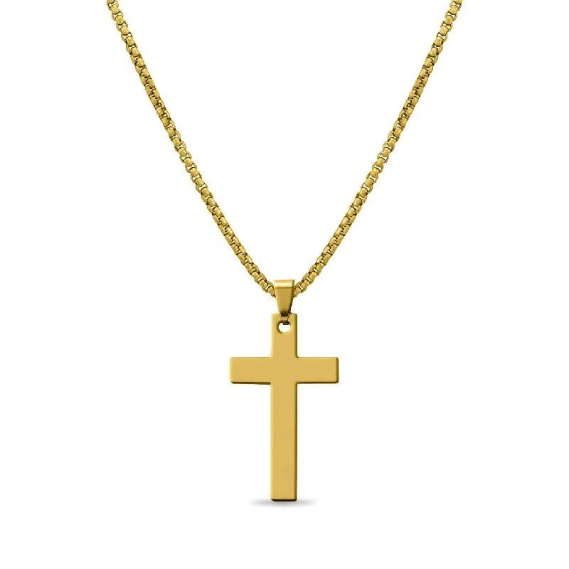 18K PVD Coated Stainless Steel Cross Pendant With Rounded Box Chain / SBB0291