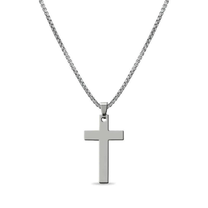 18K PVD Coated Stainless Steel Cross Pendant With Rounded Box Chain / SBB0291