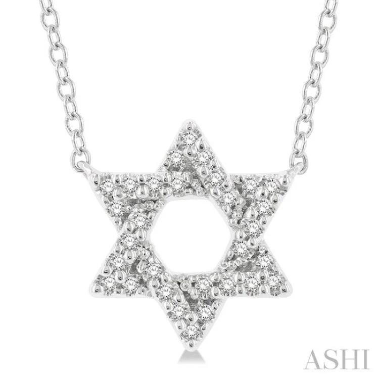 1/10 ctw Petite Star of David Round Cut Diamond Fashion Pendant With Chain in 10K White Gold