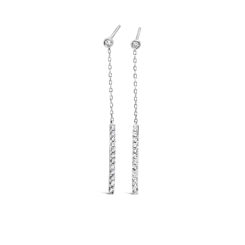 White Gold Diamond Bar Dangle Earrings