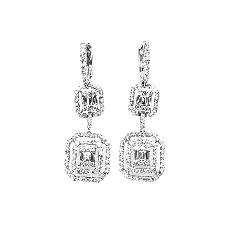 White Gold Diamond Dangle Halo Fashion Earrings