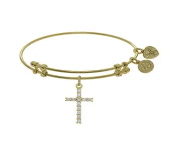 Yellow-tone Base Metal Bangle Cross Bracelet