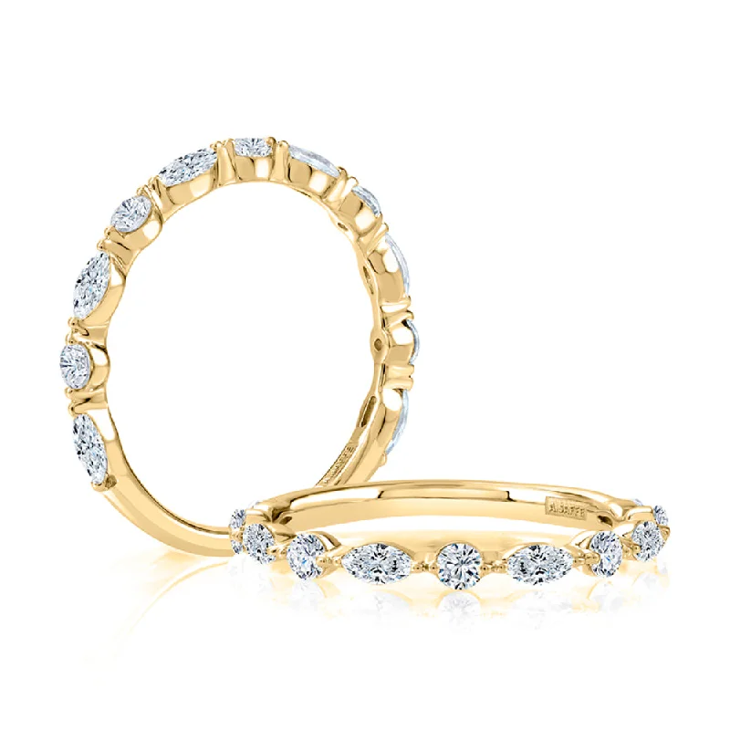 A. JAFFE Delicate Alternating Round and Marquise Diamond Wedding Band